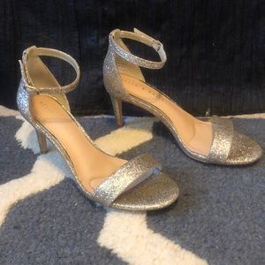 Strappy glittery gold/champagne colored heels
